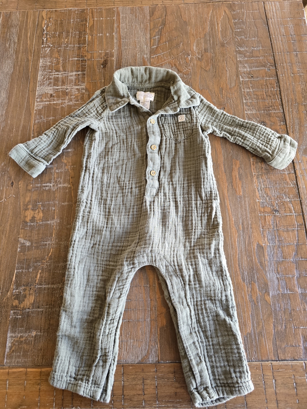 Little Planet Classic Olive Green Cotton Gauze Kids One-Piece Romper